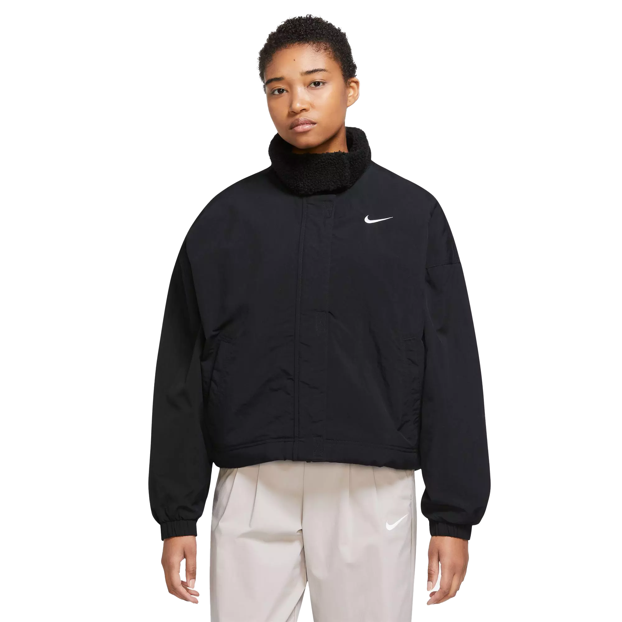 Nike Women's Sportswear Essential Woven High-Loft Fleece-Lined Jacket-Black